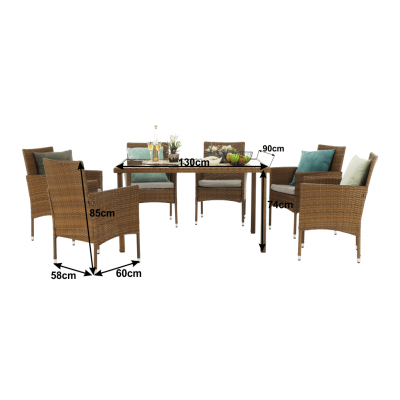 Set de gradina masa 6 scaune rattan miere/crem GARDEN [1]