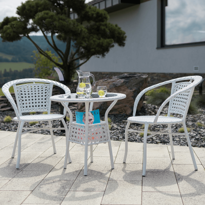 Set tehno-rattan de gradina masa 2 scaune alb JENAR [7]