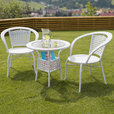 Set tehno-rattan de gradina masa 2 scaune alb JENAR [8]