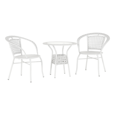 Mobilier de exterior - Set tehno-rattan de gradina masa 2 scaune alb JENAR