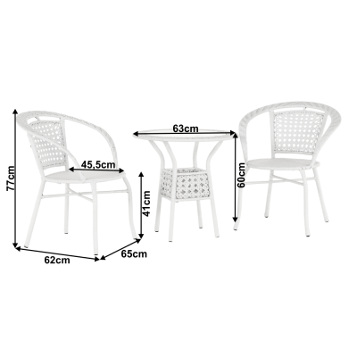 Set tehno-rattan de gradina masa 2 scaune alb JENAR [1]