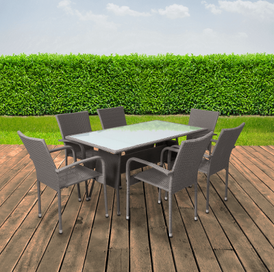 Set tehno-rattan de gradina masa 6 scaune gri OBSOR [9]
