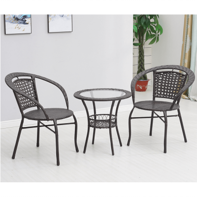 Set tehno-rattan de gradina masa 2 scaune maro LASAN [9]