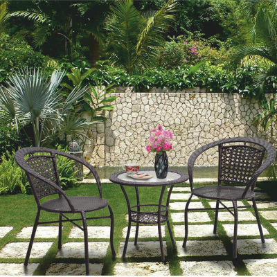 Set tehno-rattan de gradina masa 2 scaune maro LASAN [10]