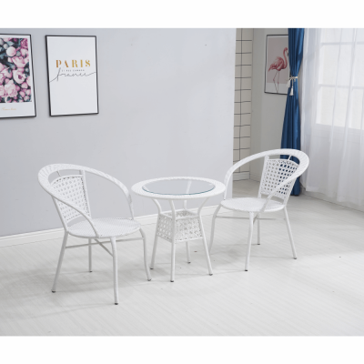 Set tehno-rattan de gradina masa 2 scaune alb JENAR [9]