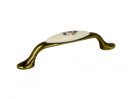 Manere mobilier - Maner alama antichizata cu insertie portelan cu flori UP19