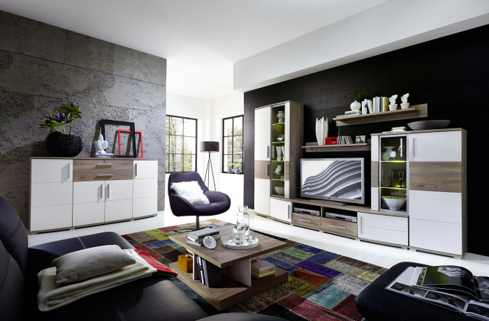 Mobila living JAM din pal si MDF, stejar/alb, L296cm. [8]