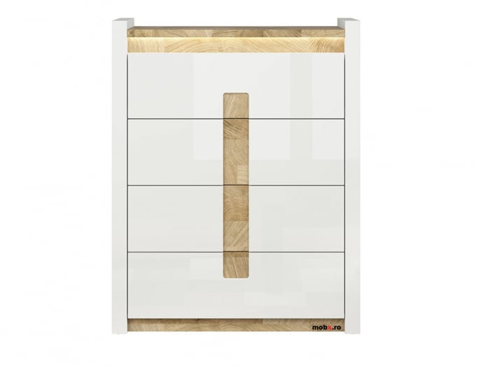 Alameda Dormitor modular, Set-A (dulap+ pat 160A + 2 noptiere + kom4S + toaleta), alb lucios si stejar. [11]
