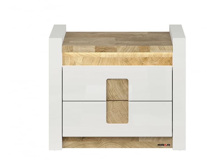 Alameda Dormitor modular, Set-A (dulap+ pat 160A + 2 noptiere + kom4S + toaleta), alb lucios si stejar. [8]