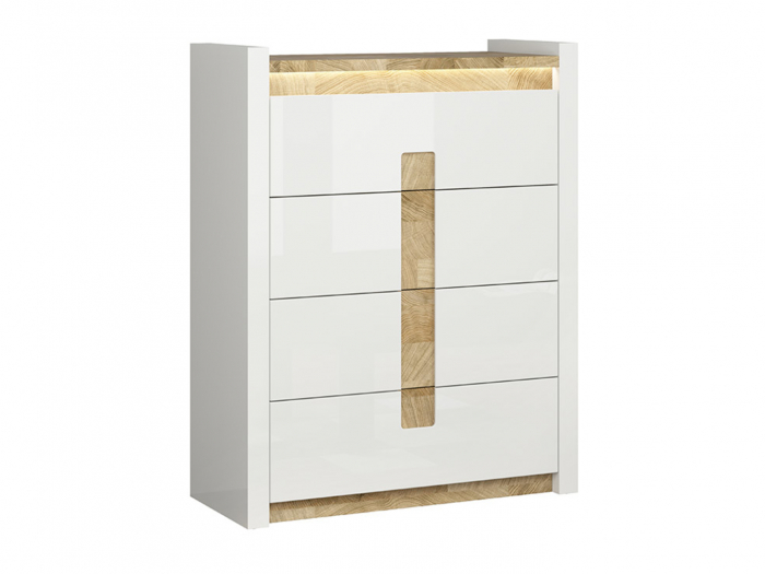 Alameda Dormitor modular, Set-A (dulap+ pat 160A + 2 noptiere + kom4S + toaleta), alb lucios si stejar. [12]