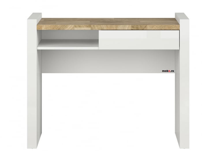 Alameda Dormitor modular, Set-A (dulap+ pat 160A + 2 noptiere + kom4S + toaleta), alb lucios si stejar. [14]