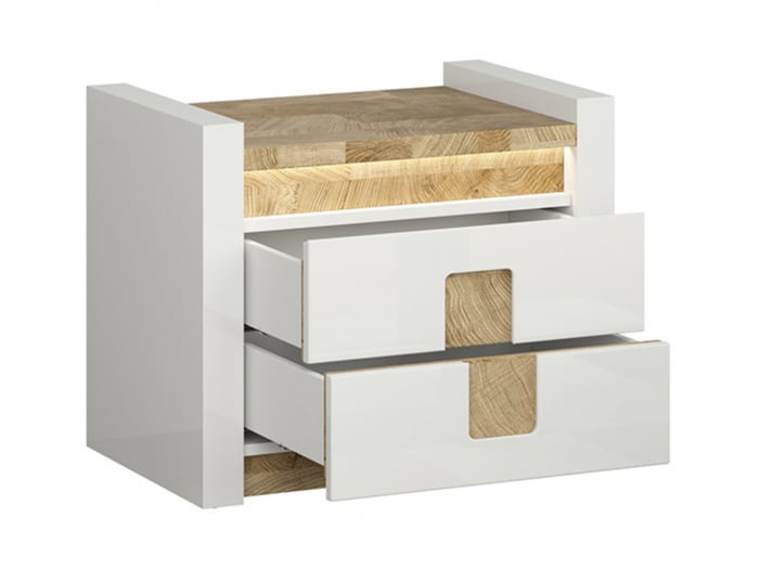 Alameda Dormitor modular, Set-A (dulap+ pat 160A + 2 noptiere + kom4S + toaleta), alb lucios si stejar. [10]