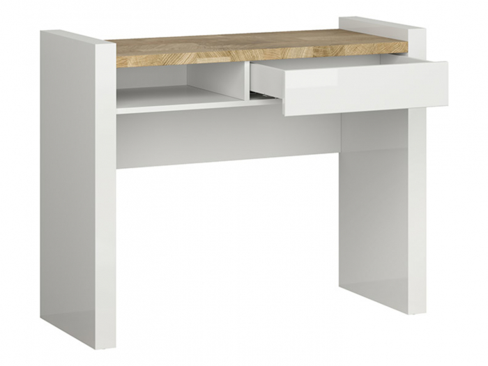 Alameda Dormitor modular, Set-A (dulap+ pat 160A + 2 noptiere + kom4S + toaleta), alb lucios si stejar. [16]