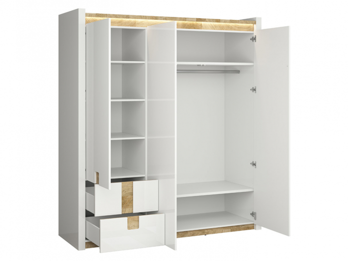 Alameda dulap 3U si 2S SZF3D2S, alb/stejar, (L/ad./h):180/60/201 cm. [4]