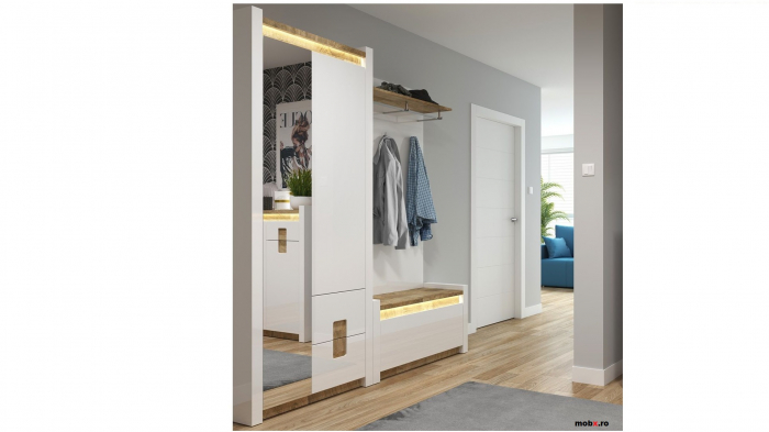 Alameda, dulap hol 2 usi si 2 sertare, REG2D2S alb/stejar, (L/ad./h):82/37/202 cm. [3]