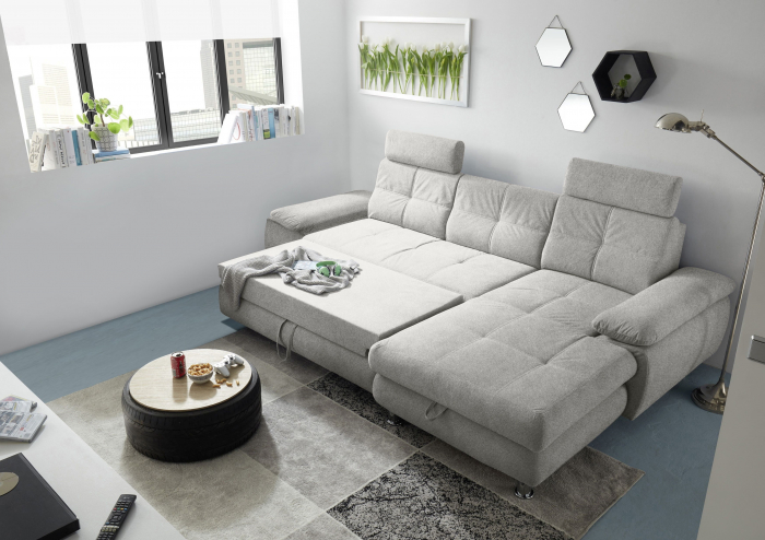 ALBA, coltar extensibil, functie somn si relaxare, 2F-RECBK, dreapta, stofa gri brego 07, 274x177x88, ext.210x132cm. [2]