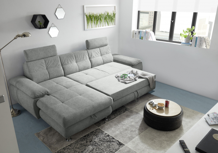 ALBA, coltar extensibil, functie somn si relaxare, RECBK-2F, stanga, stofa gri brego 09, 274x177x88, ext.210x132cm. [2]