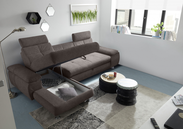 ALBA, coltar extensibil, functie somn si relaxare, RECBK-2F, stanga, stofa gri brego 40, 274x177x88, ext.210x132cm. [3]