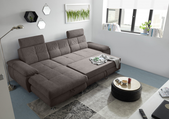 ALBA, coltar extensibil, functie somn si relaxare, RECBK-2F, stanga, stofa gri brego 40, 274x177x88, ext.210x132cm. [2]