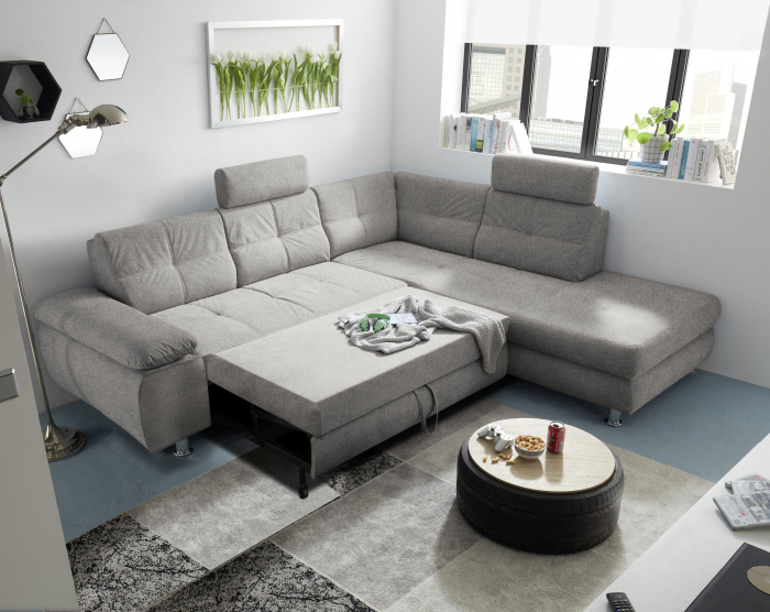 ALBA, coltar pentru living, extensibil, functie somn si relaxare, 2F-OTM, dreapta, stofa gri brego 07, 275x233x88(108), ext.209x127cm. [2]