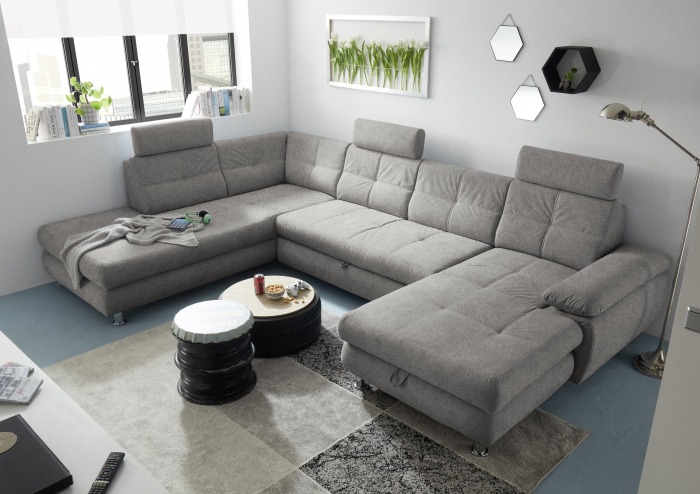ALBA, coltar U pentru living, extensibil, functie somn si relaxare OTM.2F.RECBK, stanga, stofa gri silver brego 07, 349x233x88, ext.275x127cm. [6]