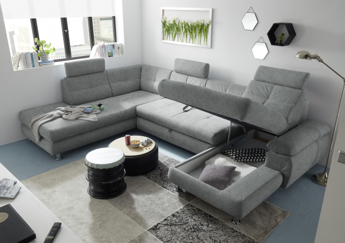 ALBA, coltar U pentru living, extensibil, functie somn si relaxare OTM.2F.RECBK, stanga, stofa gri brego 09, 349x233x88, ext.275x127cm. [7]