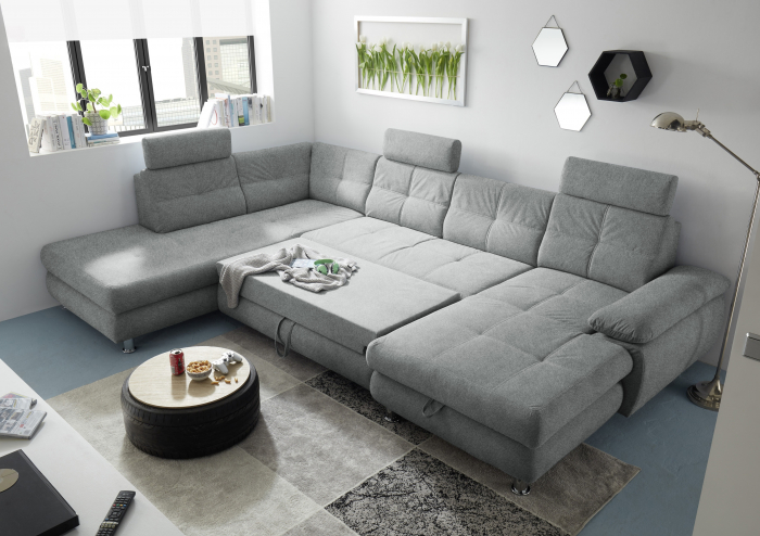 ALBA, coltar U pentru living, extensibil, functie somn si relaxare OTM.2F.RECBK, stanga, stofa gri brego 09, 349x233x88, ext.275x127cm. [8]