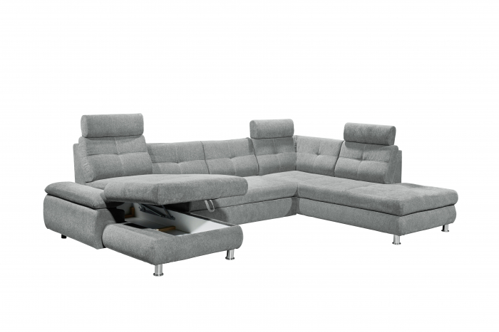ALBA, coltar U pentru living, extensibil, functie somn si relaxare RECBK.2F.OTM, dreapta, stofa gri brego 09, 349x233x88, ext.275x127cm. [3]