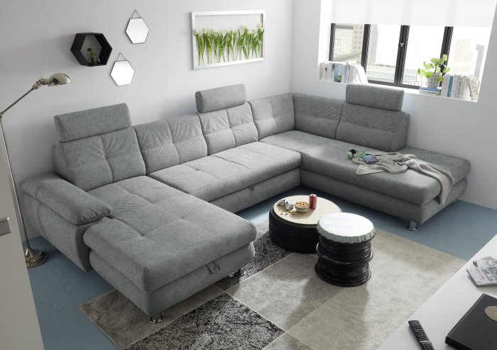 ALBA, coltar U pentru living, extensibil, functie somn si relaxare RECBK.2F.OTM, dreapta, stofa gri brego 09, 349x233x88, ext.275x127cm. [6]