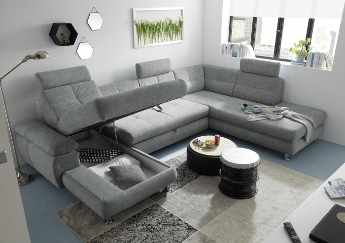 ALBA, coltar U pentru living, extensibil, functie somn si relaxare RECBK.2F.OTM, dreapta, stofa gri brego 09, 349x233x88, ext.275x127cm. [7]