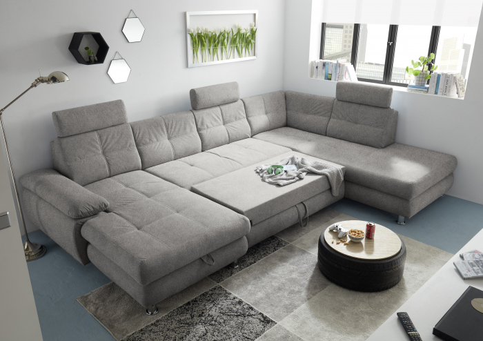 ALBA, coltar U pentru living, extensibil, functie somn si relaxare RECBK.2F.OTM, dreapta, stofa gri silver brego 07, 349x233x88, ext.275x127cm. [8]