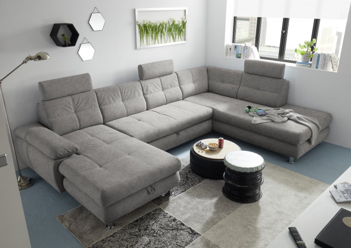 ALBA, coltar U pentru living, extensibil, functie somn si relaxare RECBK.2F.OTM, dreapta, stofa gri silver brego 07, 349x233x88, ext.275x127cm. [6]