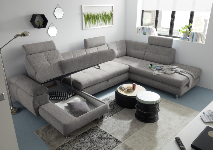 ALBA, coltar U pentru living, extensibil, functie somn si relaxare RECBK.2F.OTM, dreapta, stofa gri silver brego 07, 349x233x88, ext.275x127cm. [7]