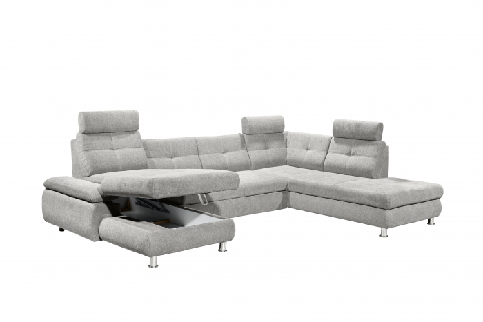 ALBA, coltar U pentru living, extensibil, functie somn si relaxare RECBK.2F.OTM, dreapta, stofa gri silver brego 07, 349x233x88, ext.275x127cm. [3]
