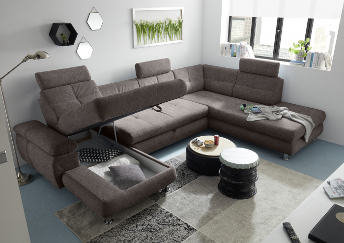 ALBA, coltar U pentru living, extensibil, functie somn si relaxare RECBK.2F.OTM, dreapta, stofa maro brego 40, 349x233x88, ext.275x127cm. [2]