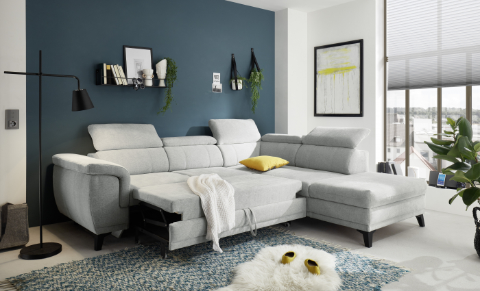 ALBANY, coltar pentru living, extensibil, functie somn si relaxare 2F-OTMBK, dreapta, stofa gri silver thor 02, 274x231x80(103), ext.194x120cm. [8]