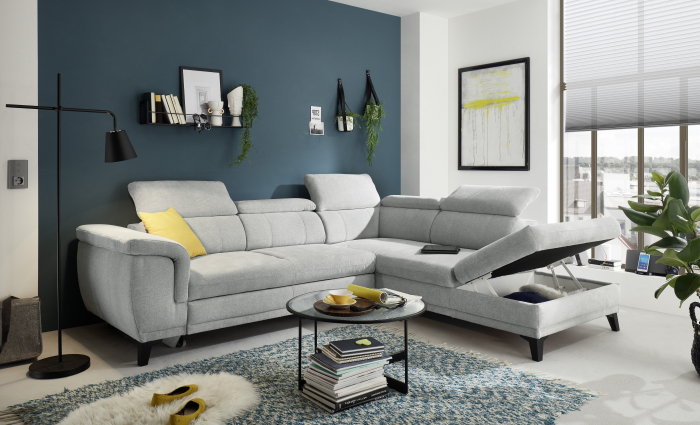 ALBANY, coltar pentru living, extensibil, functie somn si relaxare 2F-OTMBK, dreapta, stofa gri silver thor 02, 274x231x80(103), ext.194x120cm. [7]