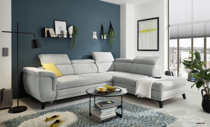 ALBANY, coltar pentru living, extensibil, functie somn si relaxare 2F-OTMBK, dreapta, stofa gri silver thor 02, 274x231x80(103), ext.194x120cm. [6]