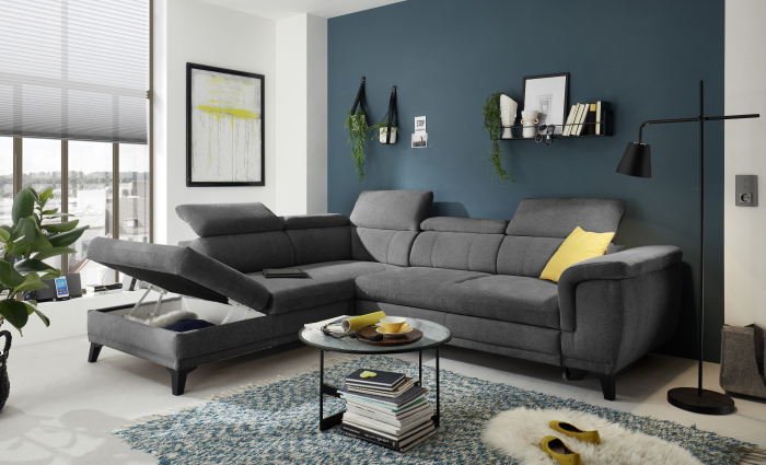 ALBANY, coltar pentru living, extensibil, functie somn si relaxare OTMBK-2F, stanga, stofa gri thor 19, 274x231x80(103), ext.194x120cm. [7]