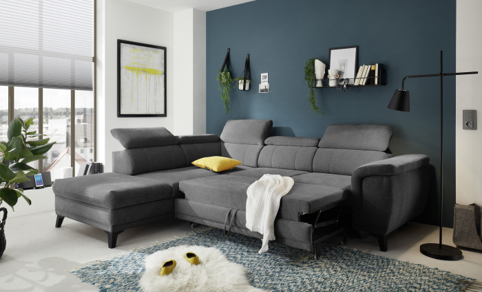 ALBANY, coltar pentru living, extensibil, functie somn si relaxare OTMBK-2F, stanga, stofa gri thor 19, 274x231x80(103), ext.194x120cm. [8]