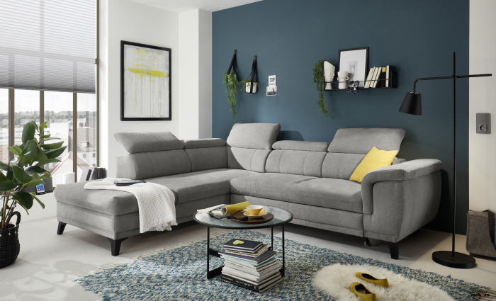 ALBANY, coltar pentru living, extensibil, functie somn si relaxare OTMBK-2F, stanga, stofa gri thor 19, 274x231x80(103), ext.194x120cm. [6]