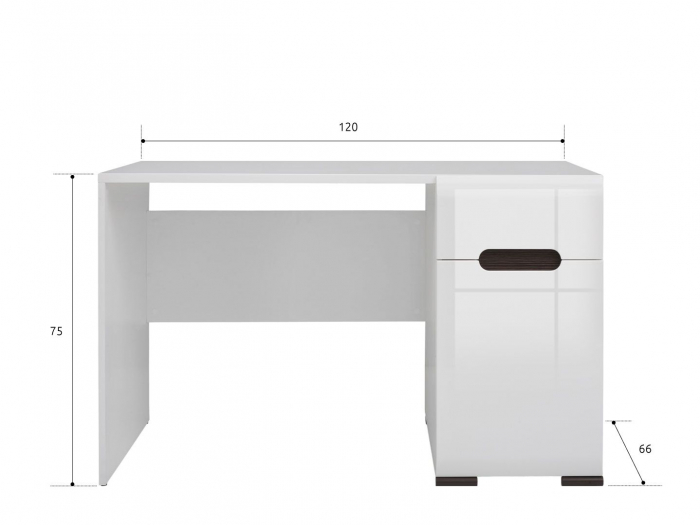 Azteca Birou BIU1D1S, 1usa 1 sertar , front MDF culoare alb lucios, 120/66/75 cm. [2]