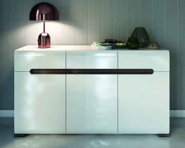 Azteca Comoda KOM3D3S, 3 usi si 3 sertare, front MDF culoare alb lucios, 150/41/84 cm. [5]