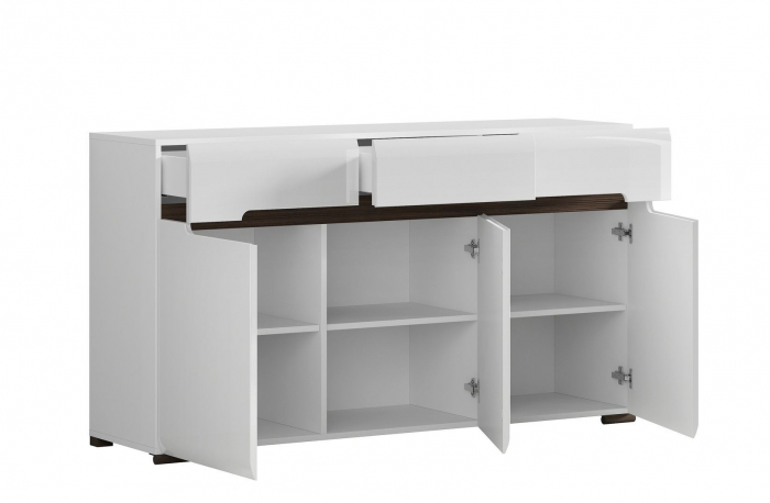 Azteca Comoda KOM3D3S, 3 usi si 3 sertare, front MDF culoare alb lucios, 150/41/84 cm. [3]
