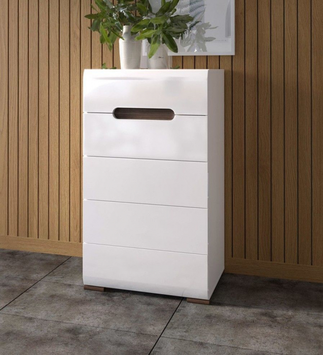 Azteca Comoda KOM5S, 5 sertare, front MDF culoare alb lucios, 60/41/105 cm. [7]