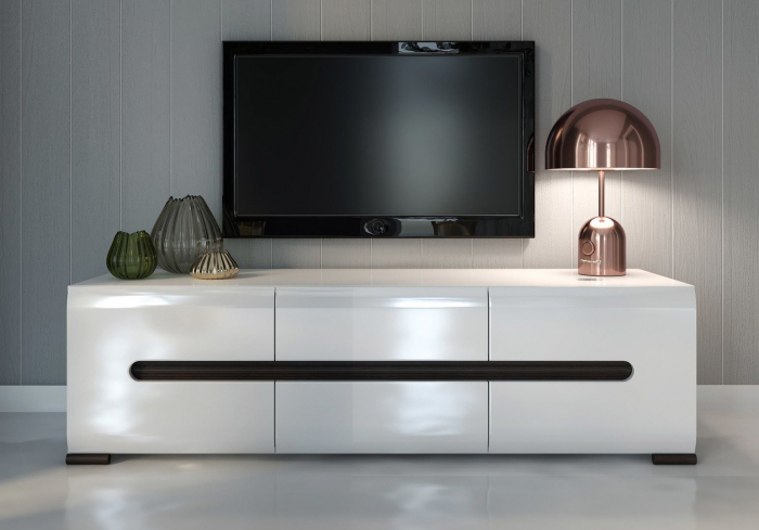 Azteca Comoda RTV2D2S, 2 usi si 2 sertare, front MDF culoare alb lucios, 150/47/43 cm. [5]