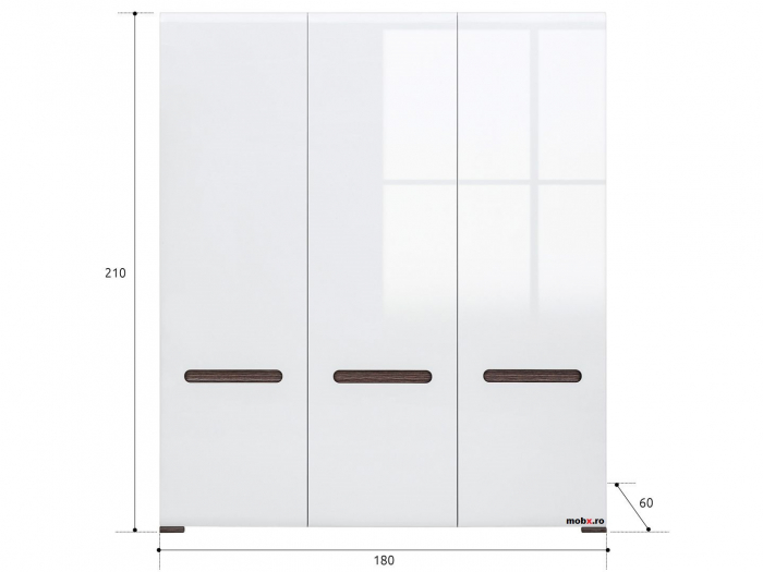 Azteca Dulap SZF3D, front MDF culoare alb lucios, 180/60/210cm. [3]