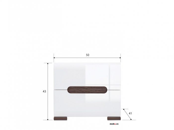 Azteca Noptiera KOM2S cu 2 sertare, front MDF culoare alb, 50/41/43 cm. [2]