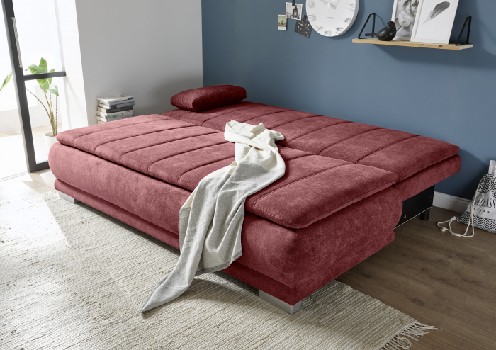 Canapea ELIAS LUX, 3 locuri extensibila cu functie de somn, relaxare si depozitare, stofa rosu berry, 208x105x93, ext.207x162cm [4]