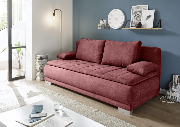 Canapea ELIAS LUX, 3 locuri extensibila cu functie de somn, relaxare si depozitare, stofa rosu berry, 208x105x93, ext.207x162cm [3]